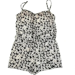 A SHORE FIT! One Piece Swimsuit Black & White Daisy Print Romper Look SZ 12